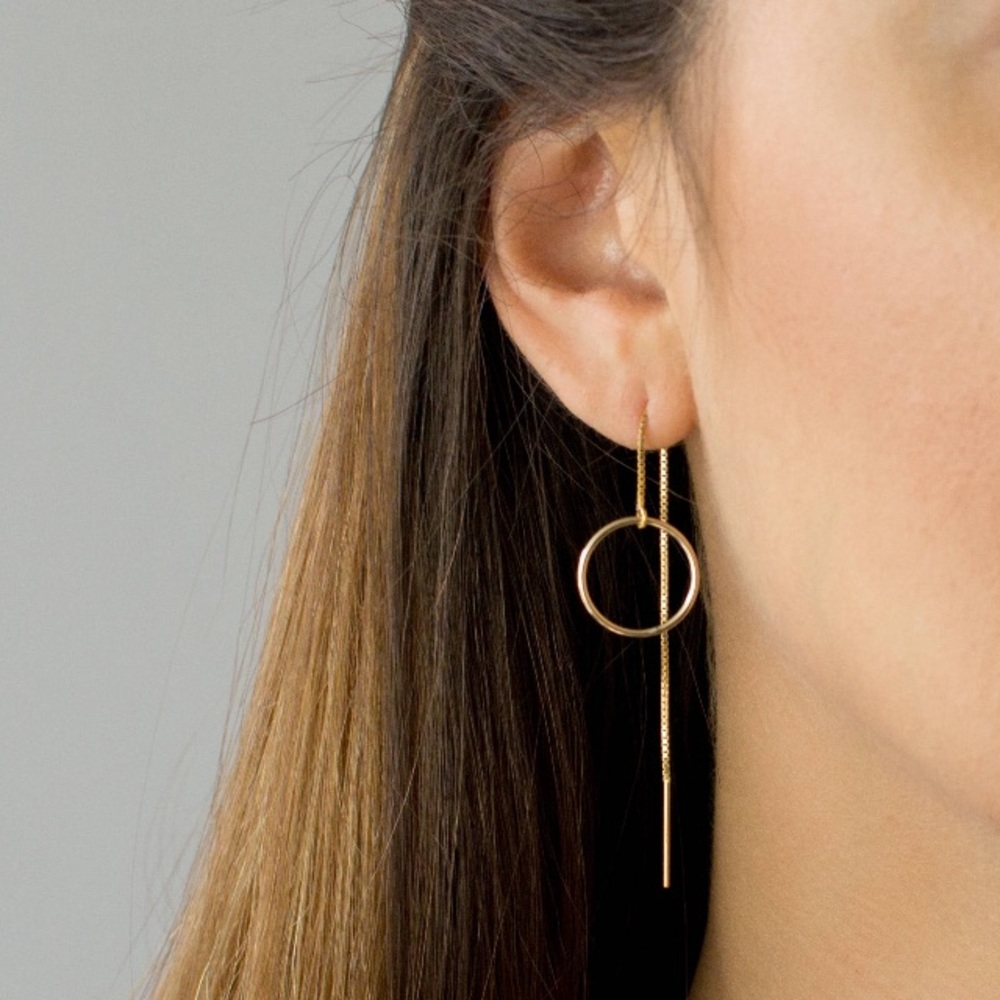 Circle Threader Dangle Sterling Silver Earrings